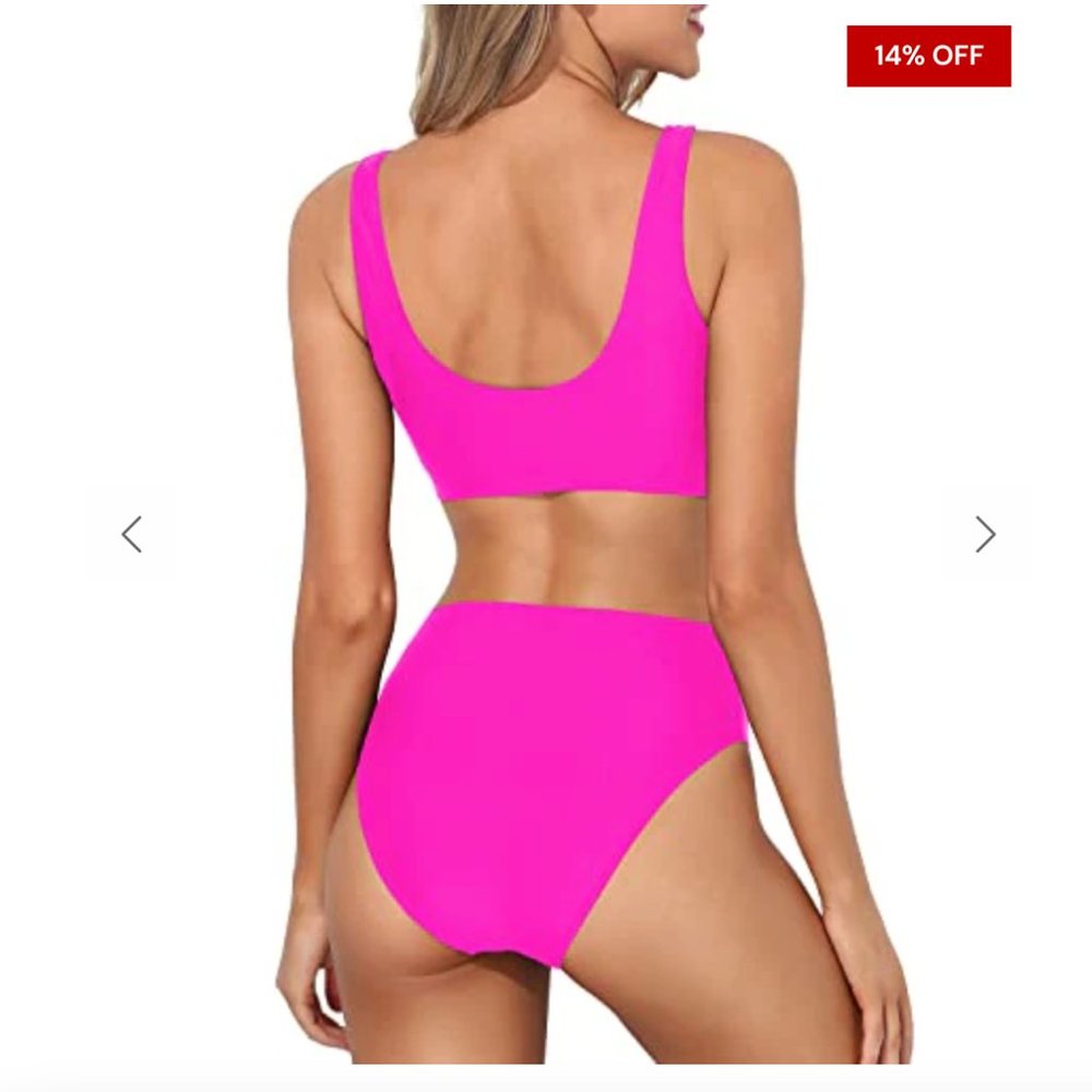 NWT Tempt Me Cheeky High Waisted Neon Pink Bikini - Small - Picture 2 of 10